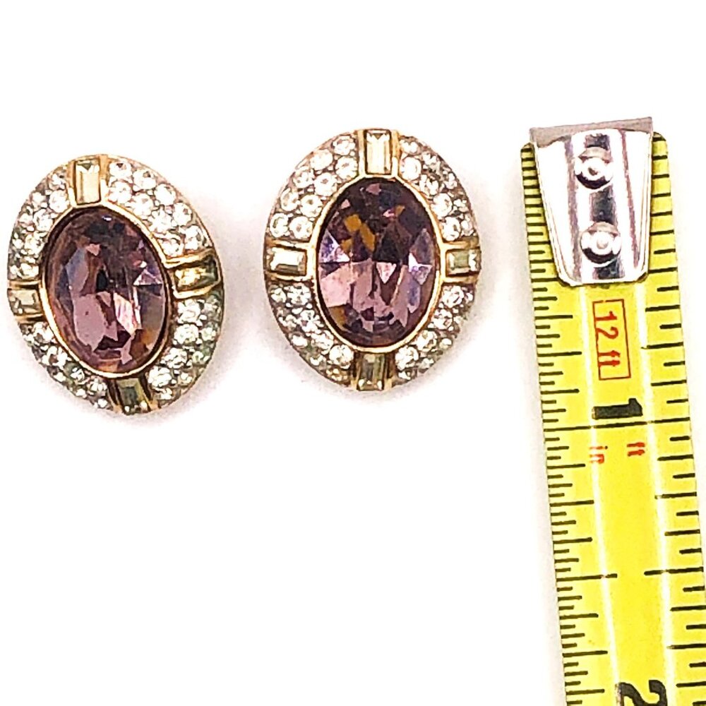 Givenchy Paris New York Pink Crystal Halo Clip-On Earrings Vintage - Picture 7 of 14